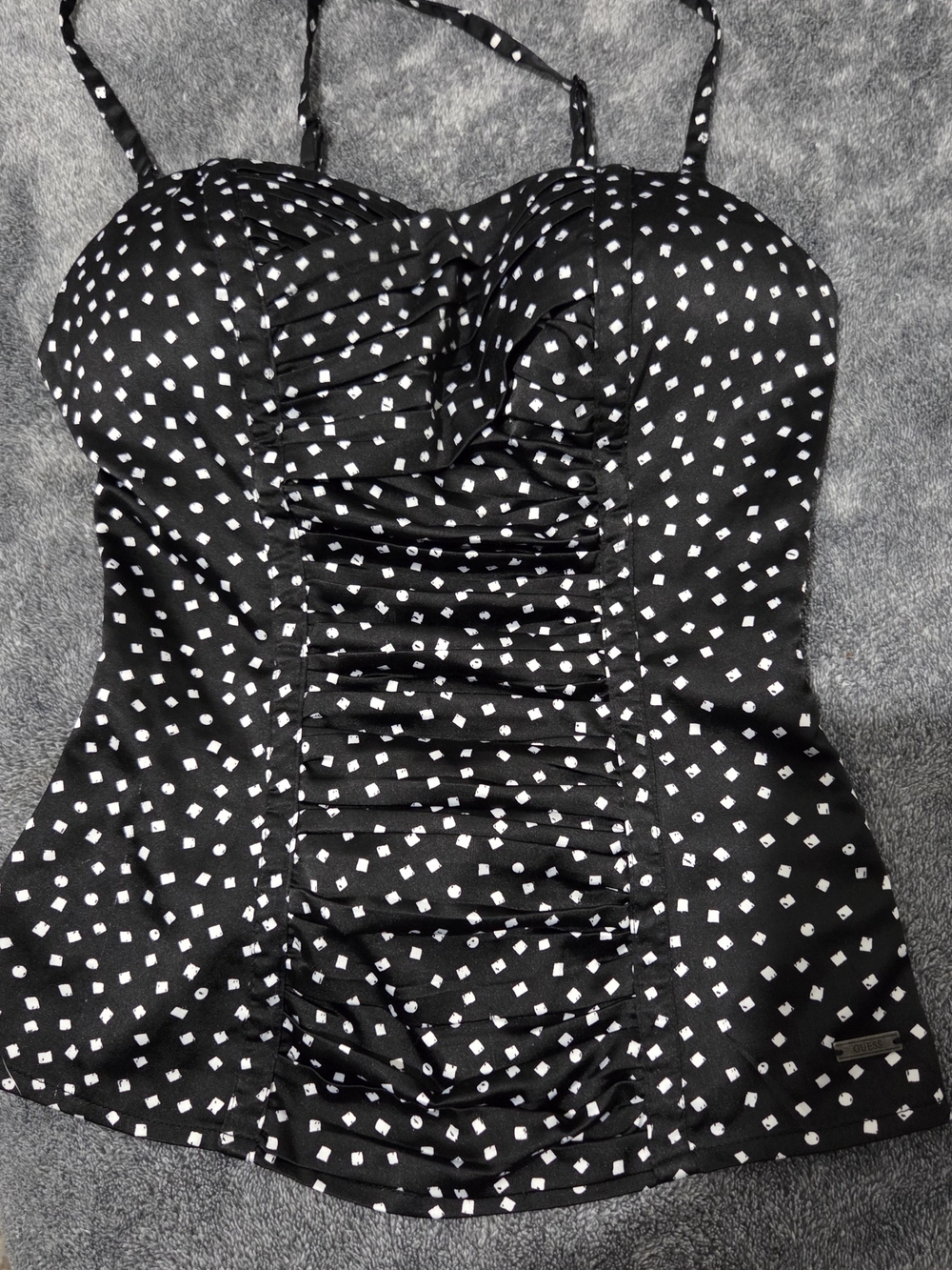 Black & White Polka Ruched Women's Tank Top